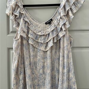 Express Floral Ruffle Blouse - Blue and Cream